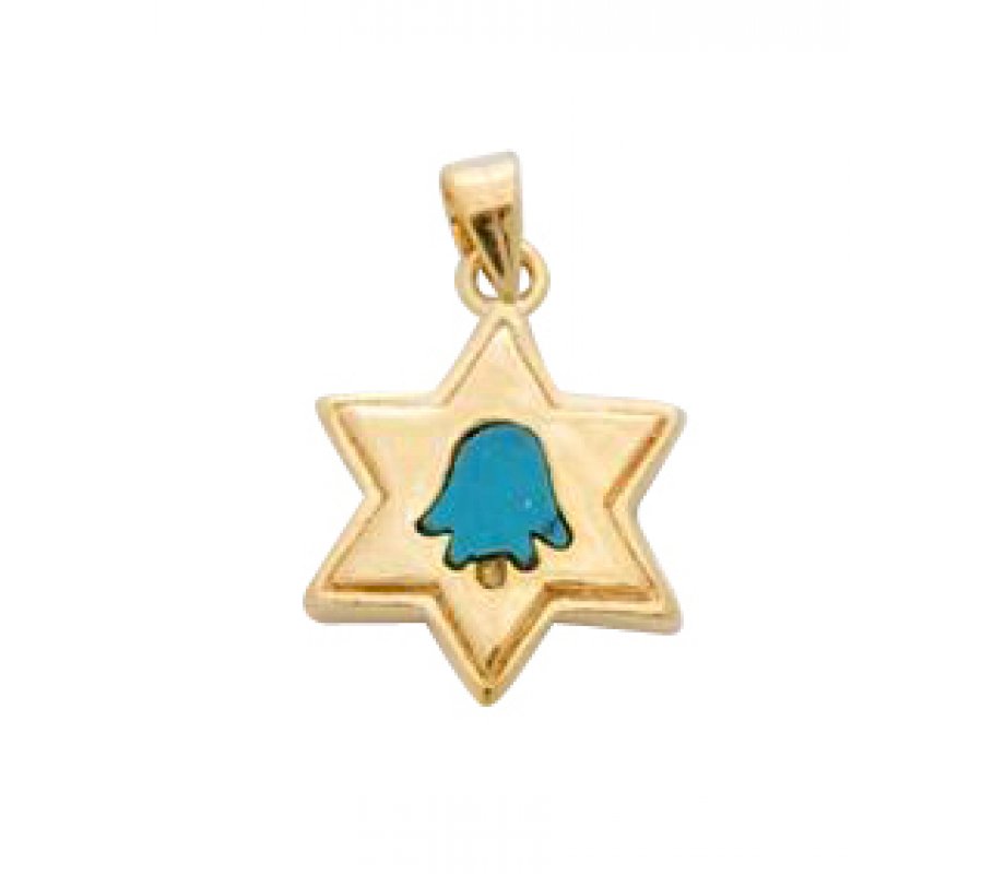 Gold Filled Star of David Turquoise Hamsa Pendant