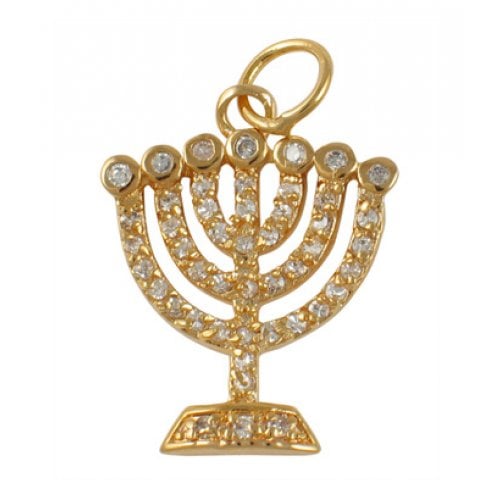 Gold Filled Zirconium Seven Branch Menorah Pendant