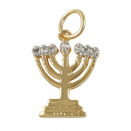 Gold Filled Zirconium Two-Tone Menorah Pendant