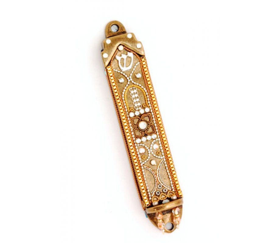 Gold Flower Mezuzah Case - Ester Shahaf