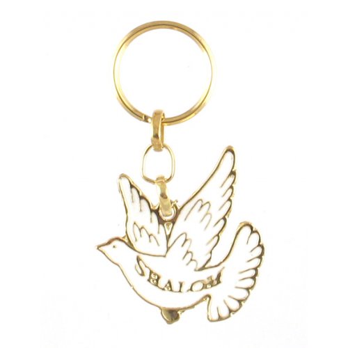 Gold Framed Metal Keychain - White Dove with 