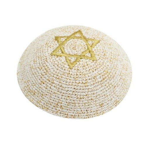 Gold Knitted Kippah with Star of David