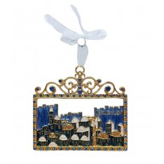 Gold Metal and Enamel Wall Hanging - Jerusalem Scene