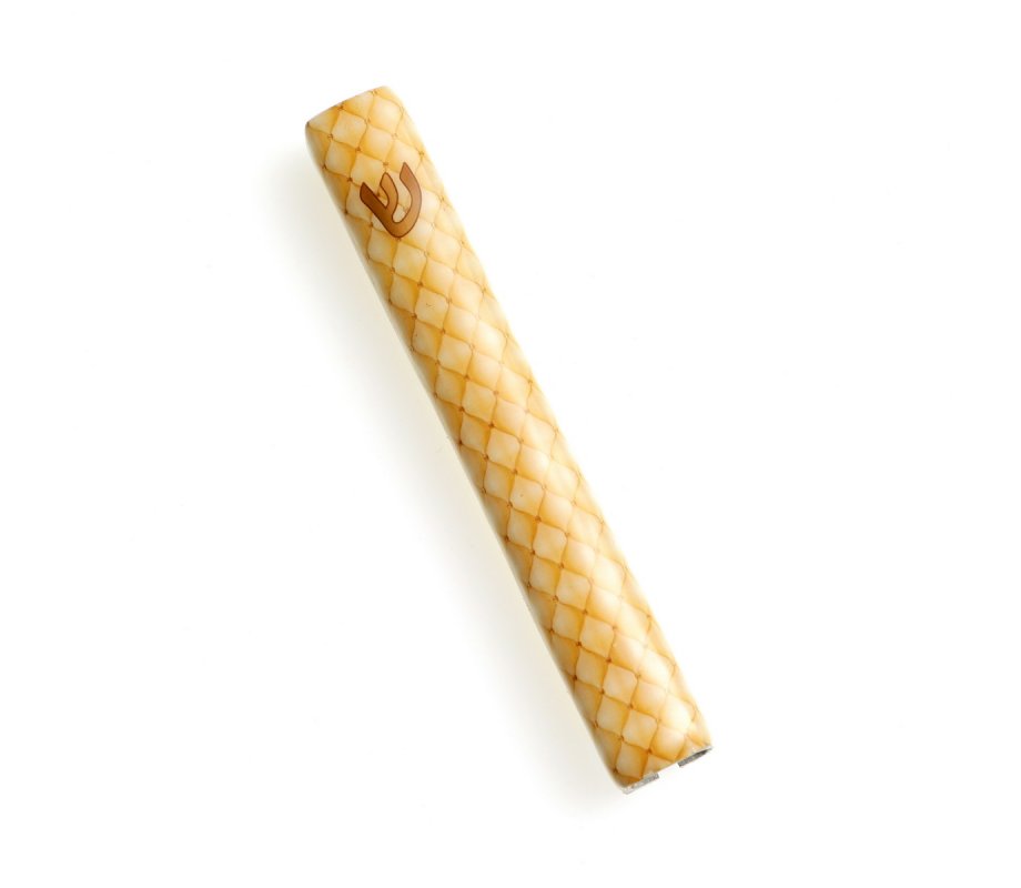 Gold Mezuzah Case with Diamond Design, Gold Shin – For 12 cm or 15 cm Scroll