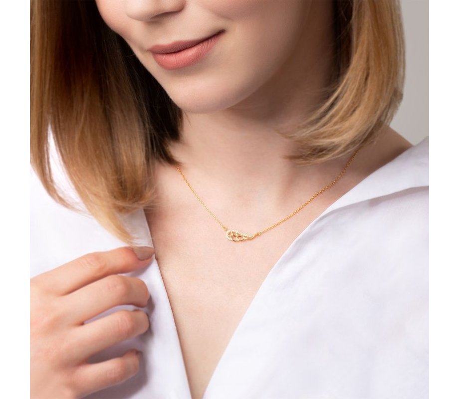 Gold Plated Sterling Silver Feather Necklace, Zircons - Yellow or Rose Gold Plate