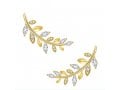 Gold Plated Sterling Silver Stud Earrings with Zircons - Climbing Leaf Design