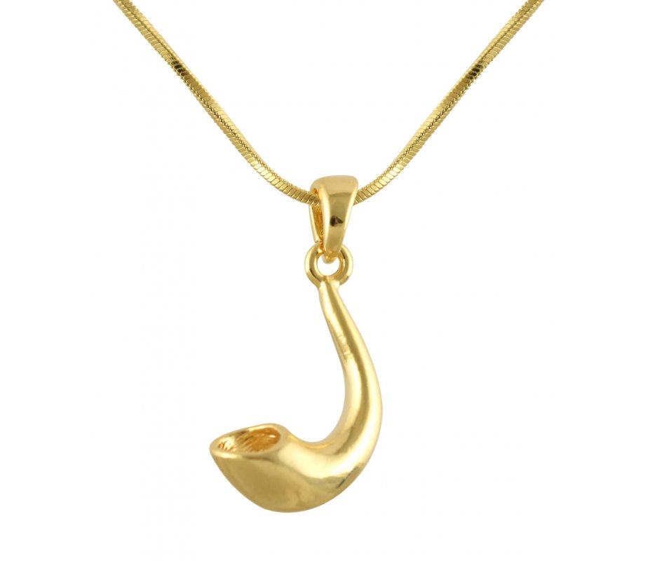 Gold Ram's Horn Shofar Necklace Pendant Rhodium Plated