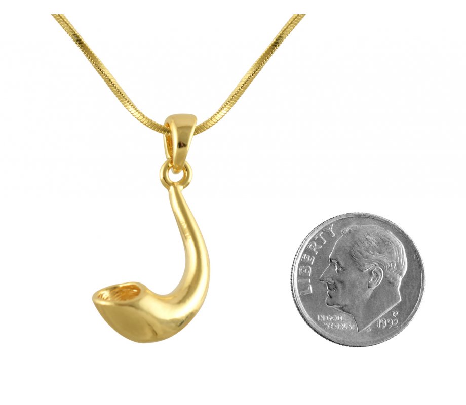 Gold Ram's Horn Shofar Necklace Pendant Rhodium Plated