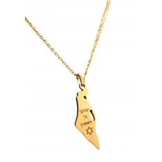 Gold Stainless Steel Pendant Necklace, Kohen Blessing Words on Israeli Map