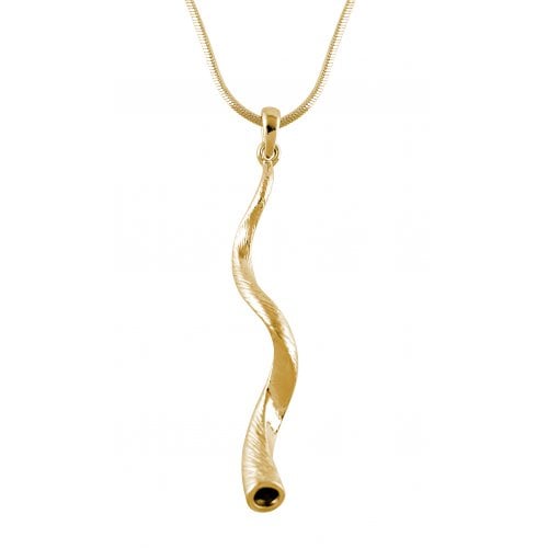 Gold Yemenite Shofar Necklace Pendant Rhodium Plated