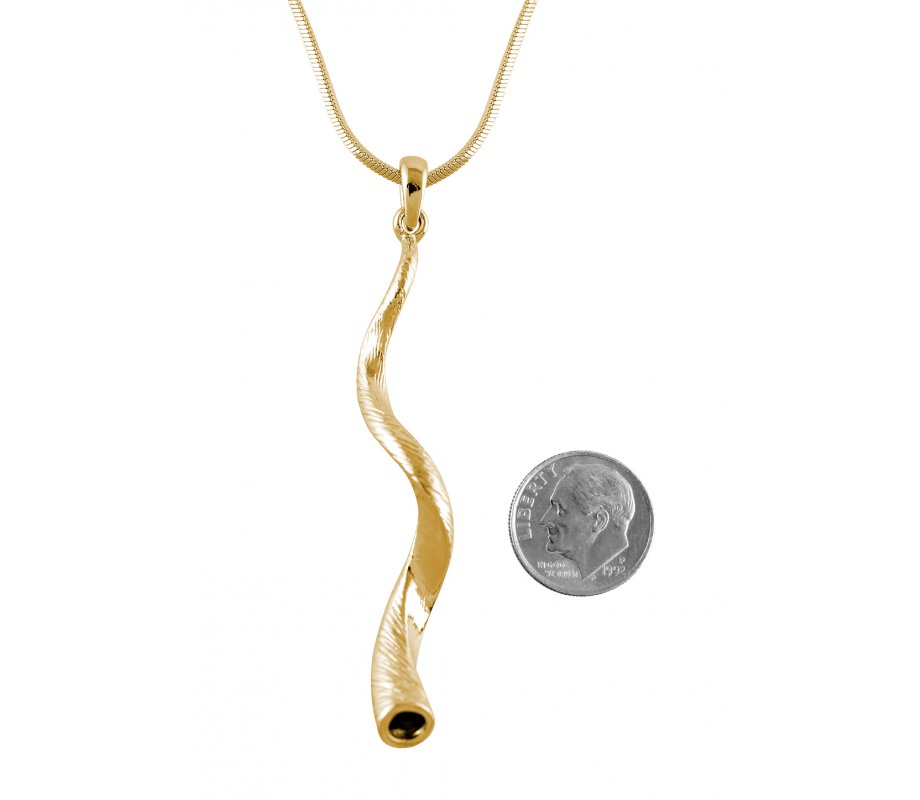 Gold Yemenite Shofar Necklace Pendant Rhodium Plated