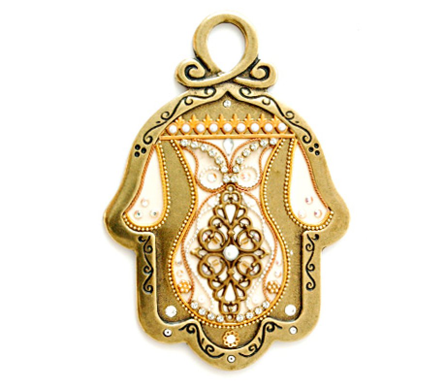 Gold and Cream Pewter Wall Hamsa - Ester Shahaf