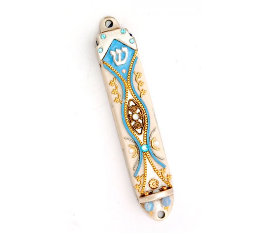 Gold and Turquoise Mezuzah by Ester Shahaf