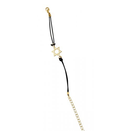 Gold color Star of David Bracelet on Leather Cord