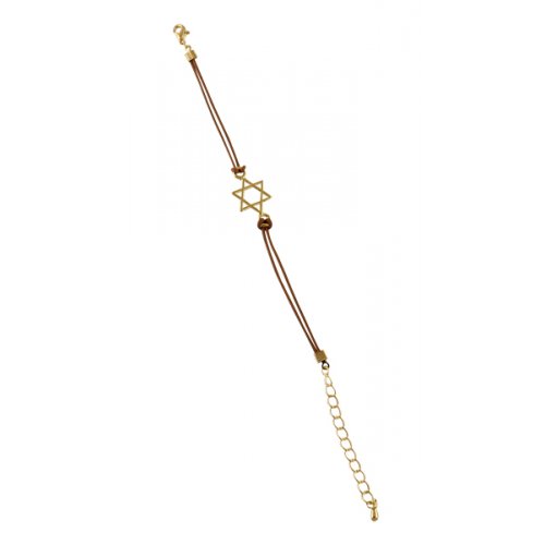 Gold color Star of David Bracelet on Leather Cord