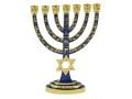 Gold with Blue Enamel 7-Branch Menorah, Judaic Emblems and Star of David  9.5