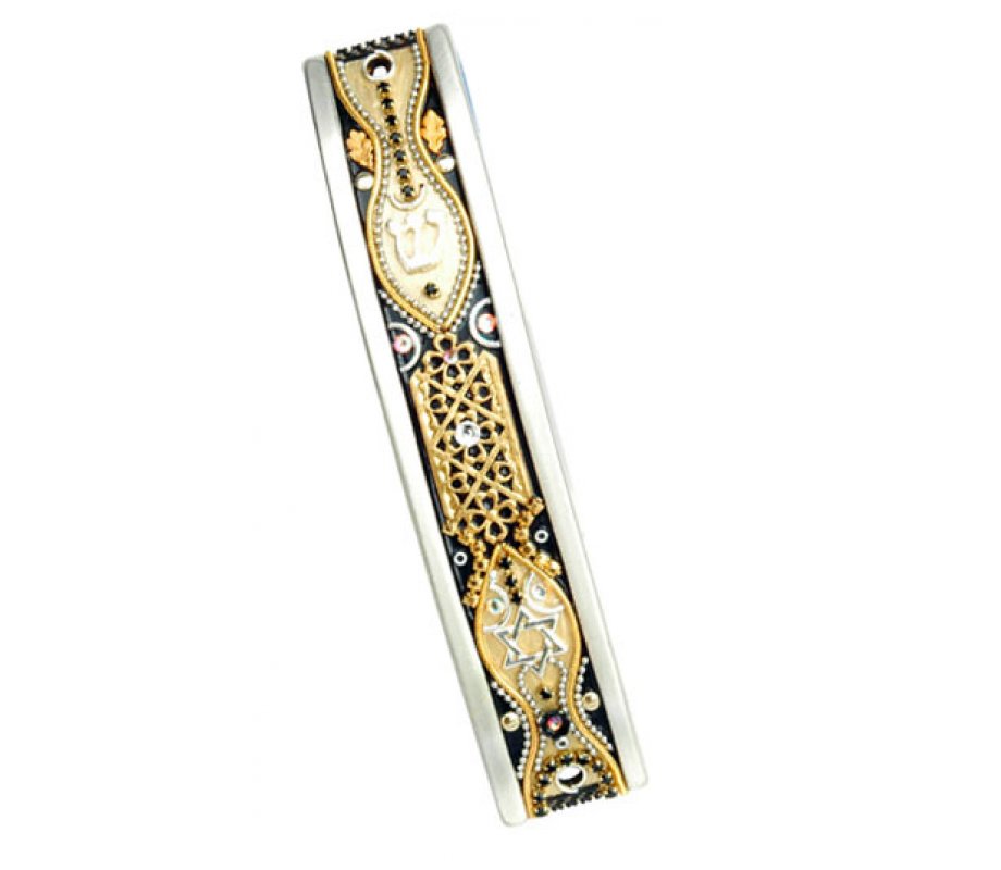 Gold-Black Curved Pewter Mezuzah Case by Ester Shahaf