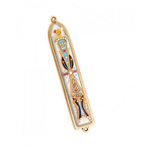 Gold-Blue Filigree Design Mezuzah by Ester Shahaf