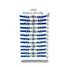 Good Luck Blue Cord Bracelet with Blue Protective Eye Hamsa Decoration- Package of 12