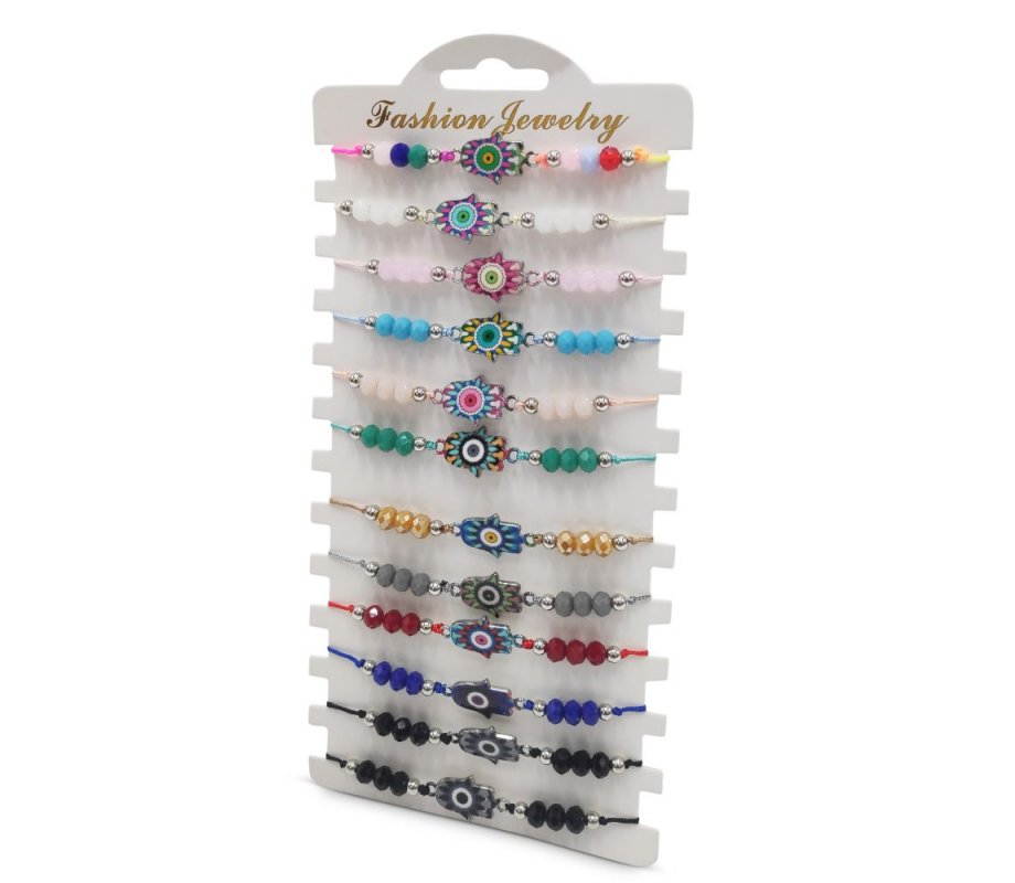 Good Luck Cord Bracelets, Hamsas and Beads In Assorted Colors – Package of 12