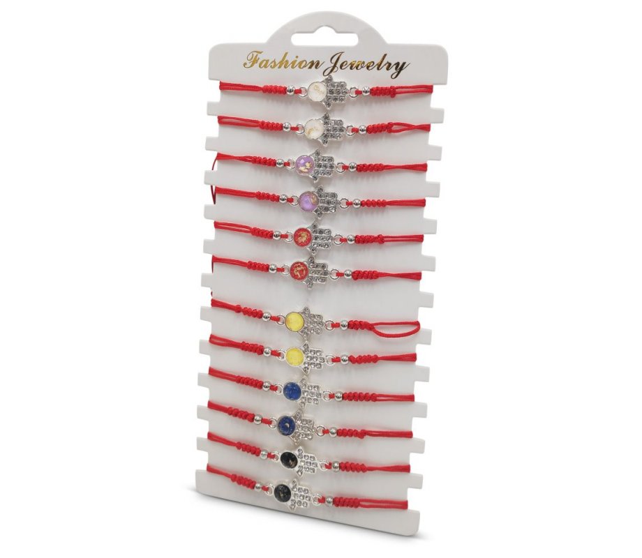 Good Luck Red Cord Bracelets, Decorative Silver Hamsas - Package of 12