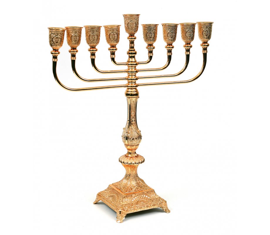 Graceful Tall Gold Metal Chanukah Menorah - 15.1 Inches Height