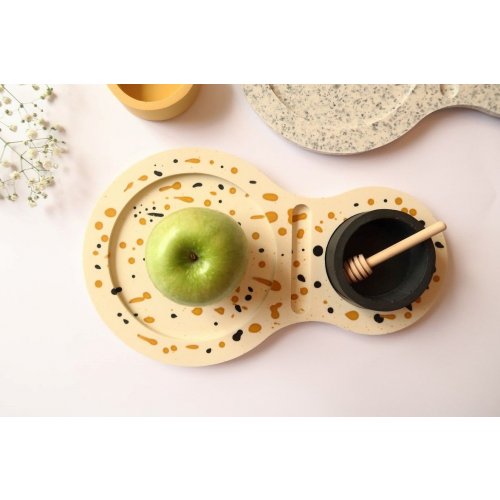 Graciela Noemi Handcrafted Apple Tray with Abstract Design and Black Honey Dish