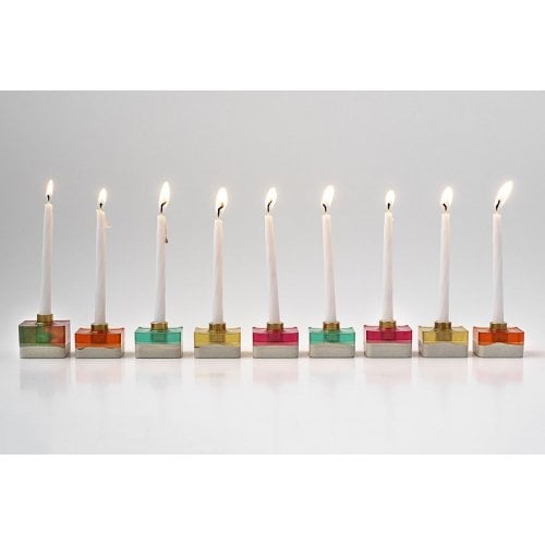 Graciela Noemi Handcrafted Modular Cubed Colorful Hanukkah Menorah