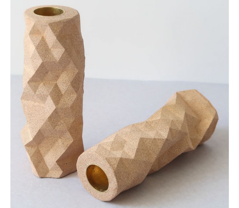 Graciela Noemi Handcrafted Origami Shabbat Candlesticks - Dark Terracotta Color