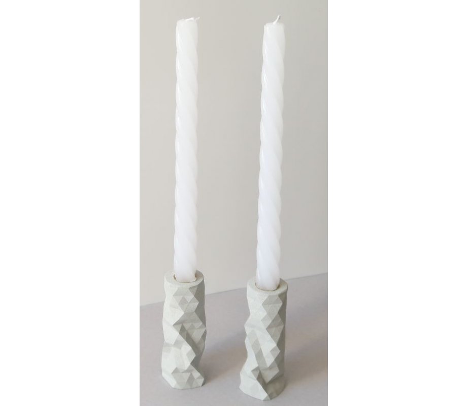 Graciela Noemi Handcrafted Origami Shabbat Candlesticks - Gray