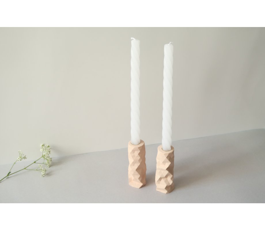Graciela Noemi Handcrafted Origami Shabbat Candlesticks - Light Terracotta Color