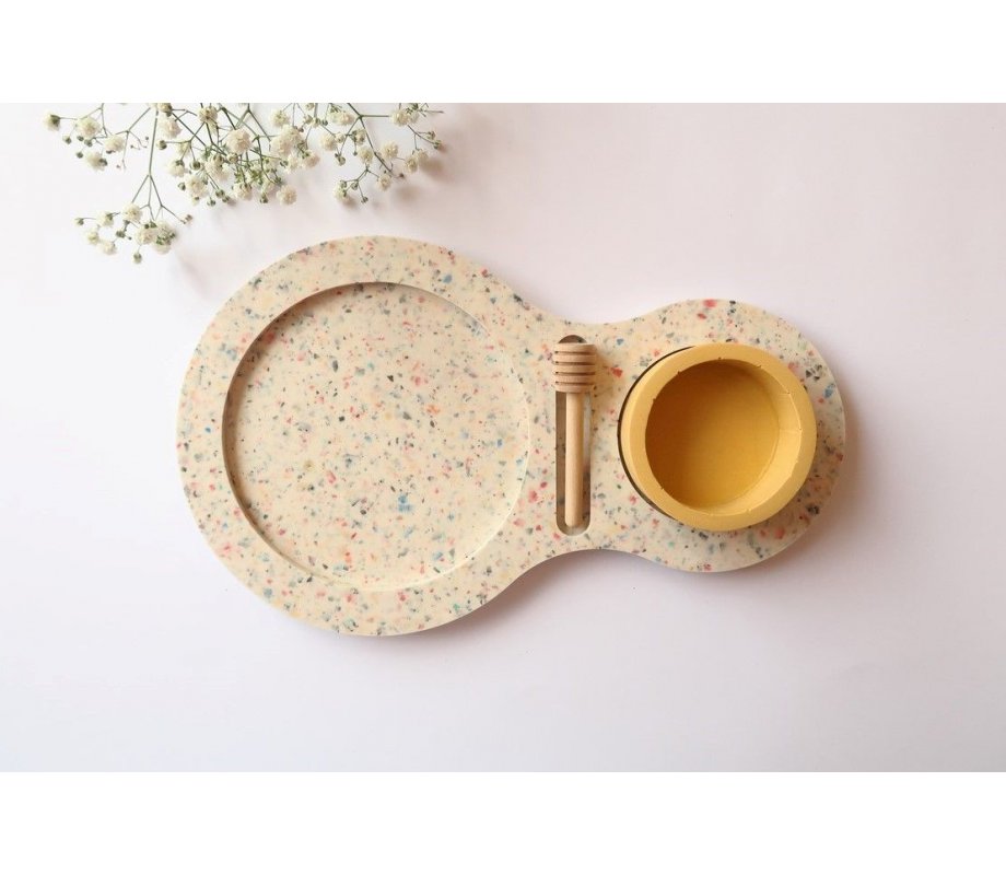 Graciela Noemi Handcrafted Terrazzo Design Apple Tray and Yellow Honey Bowl