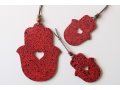 Graciela Noemi Handcrafted Terrazzo Hamsa, Cutout Heart  Red and Black Dots