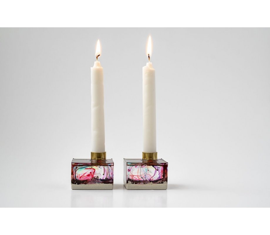 Graciela Noemi Handcrafted Transparent Resin Candlesticks - Deep Red