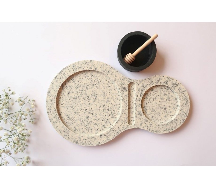 Graciela Noemi Handmade Terrazzo Design Apple Tray and Black Honey Bowl