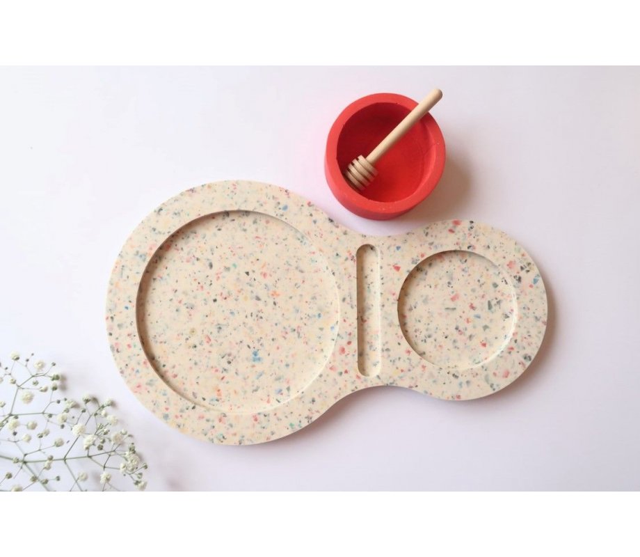 Graciela Noemi Handmade Terrazzo Design Apple Tray and Red Honey Bowl