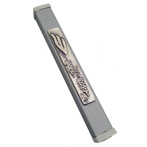 Gray Aluminum Mezuzah Case Elongated Shin Grape Clusters
