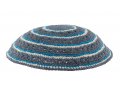 Gray DMC Knitted Kippah with Light Blue and White Circular Design