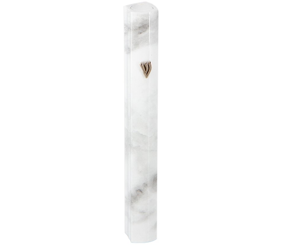 Gray and White Marble Aluminum Mezuzah Case, Side Channels – Various Lengths