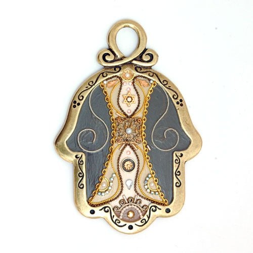 Gray-Gold Color Wall Hamsa by Ester Shahaf