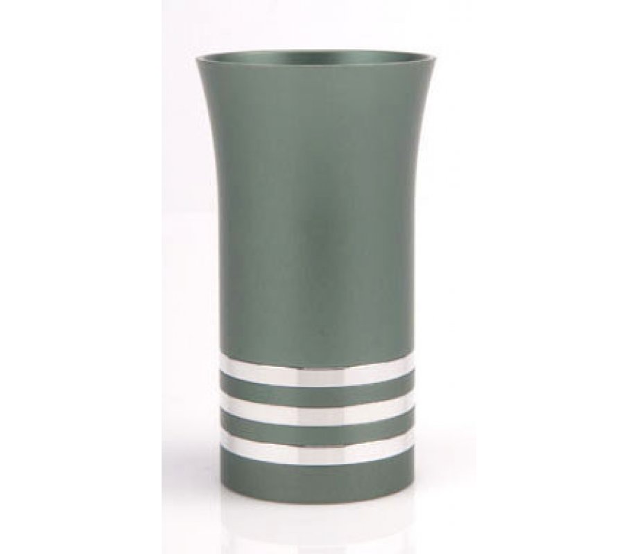 Green Agayof Kiddush Cup with Silver Stripes