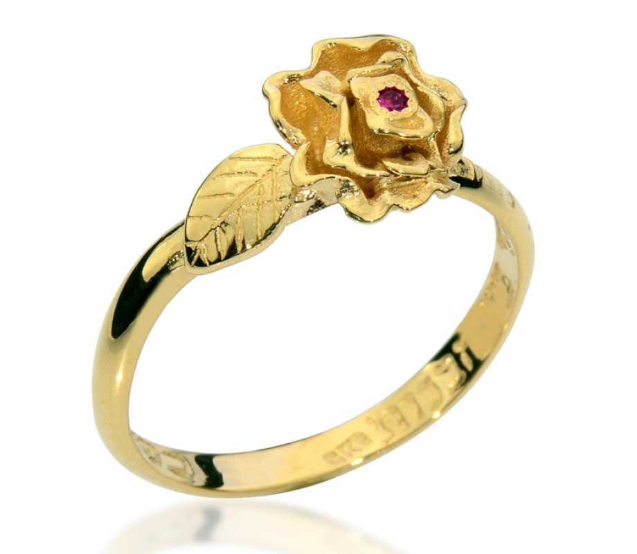 Ha'Ari Gold Kabbalah Ring, Rose and Ruby  Rose Amongst the Thorns Tribute