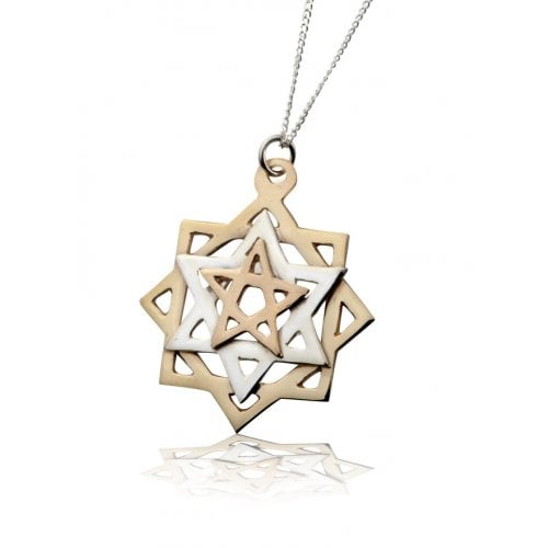 Ha'Ari Kabbalah Tikun Hava Pendant Necklace - Three Stars in Gold and Silver