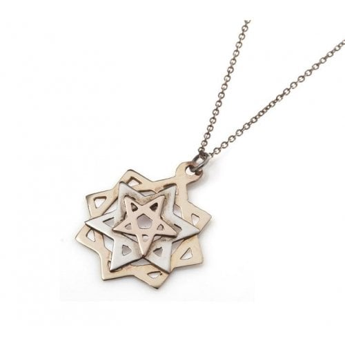 Ha'Ari Kabbalah Tikun Hava Pendant Necklace - Three Stars in Gold and Silver