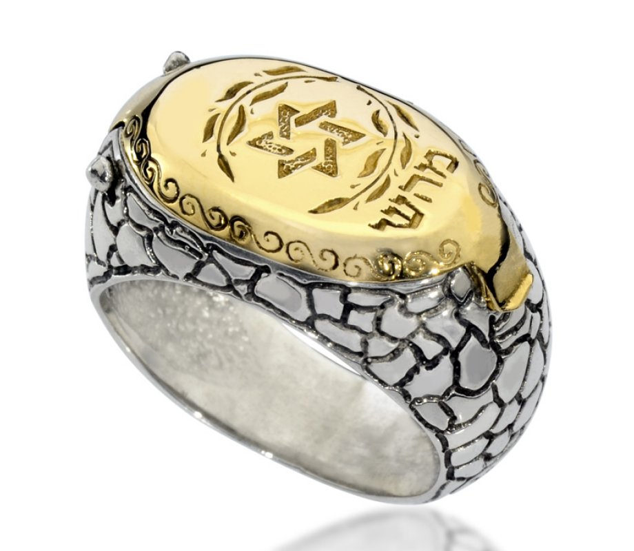 HaAri Silver and Gold Signet Snake Ring, Kabbalah Engravings and a Secret Drawer
