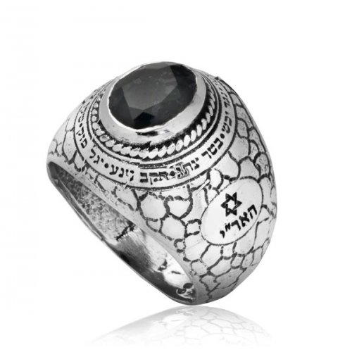 Ha'ari Man's Silver Kabbalah Ring, Snake Design with Ana Bekoach and Black Onyx