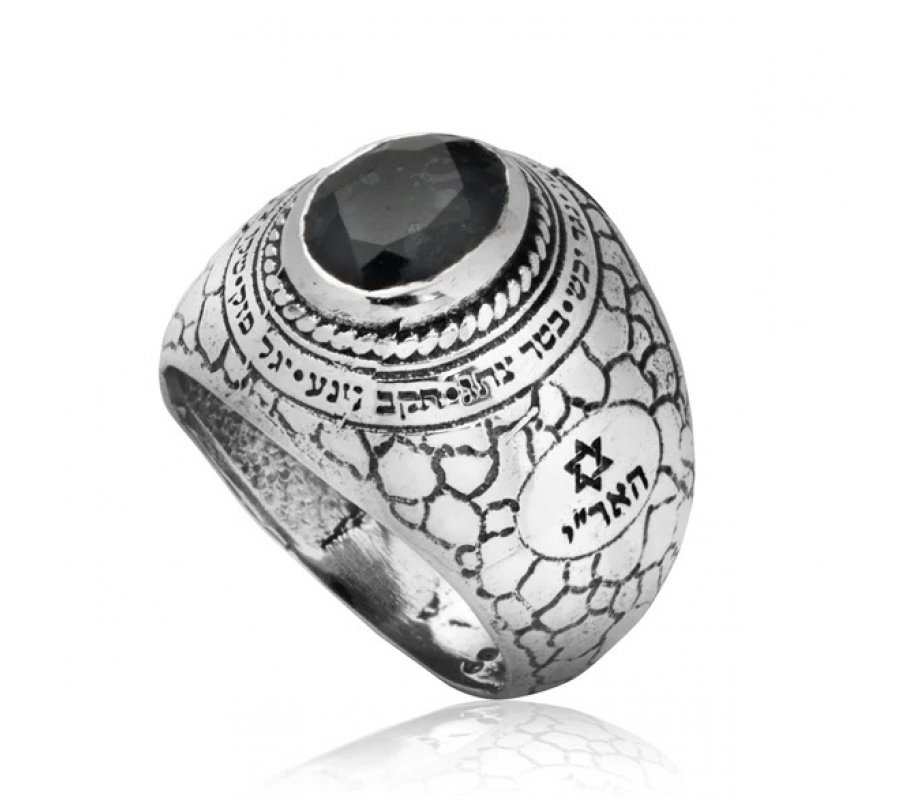 Ha'ari Man's Silver Kabbalah Ring, Snake Design with Ana Bekoach and Black Onyx