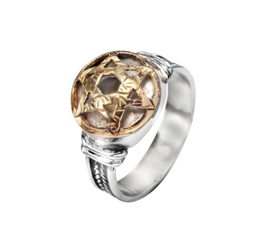 Ha'ari Sterling Silver Kabbalah Ring with Gold Star of David  Hidden Five Metals