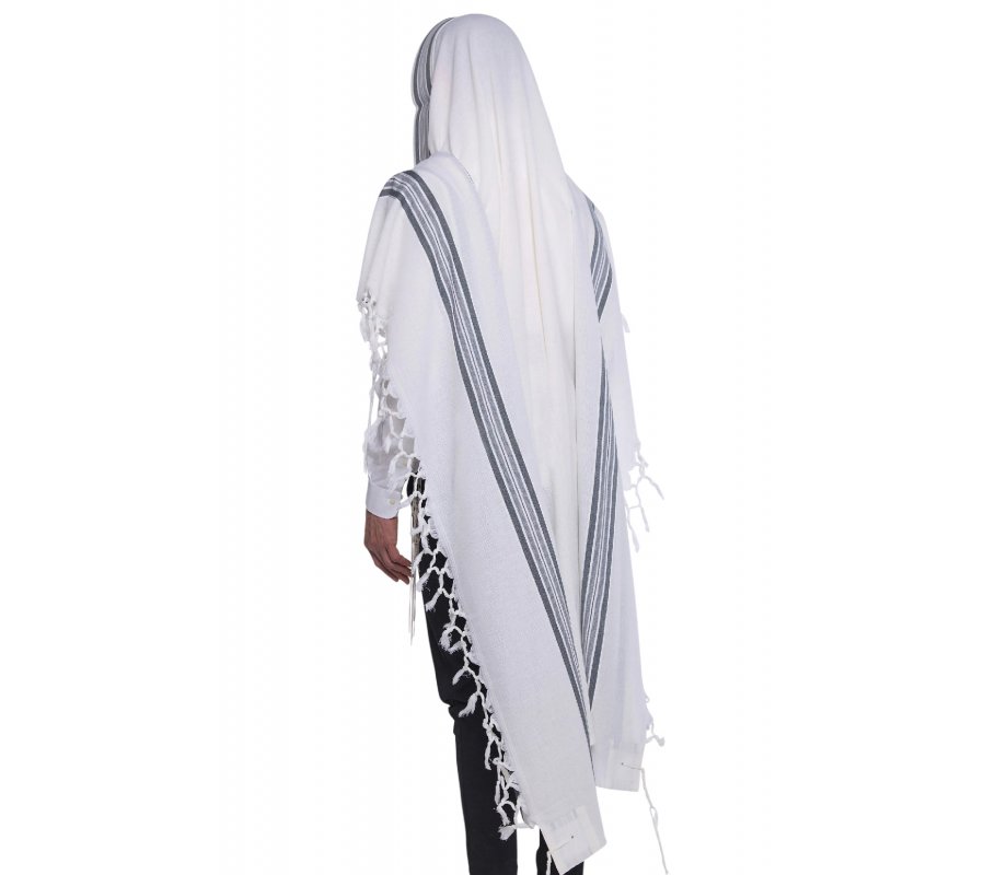 Hallel Wool Tallit Non Slip Prayer Shawl - Blue Melange Stripes