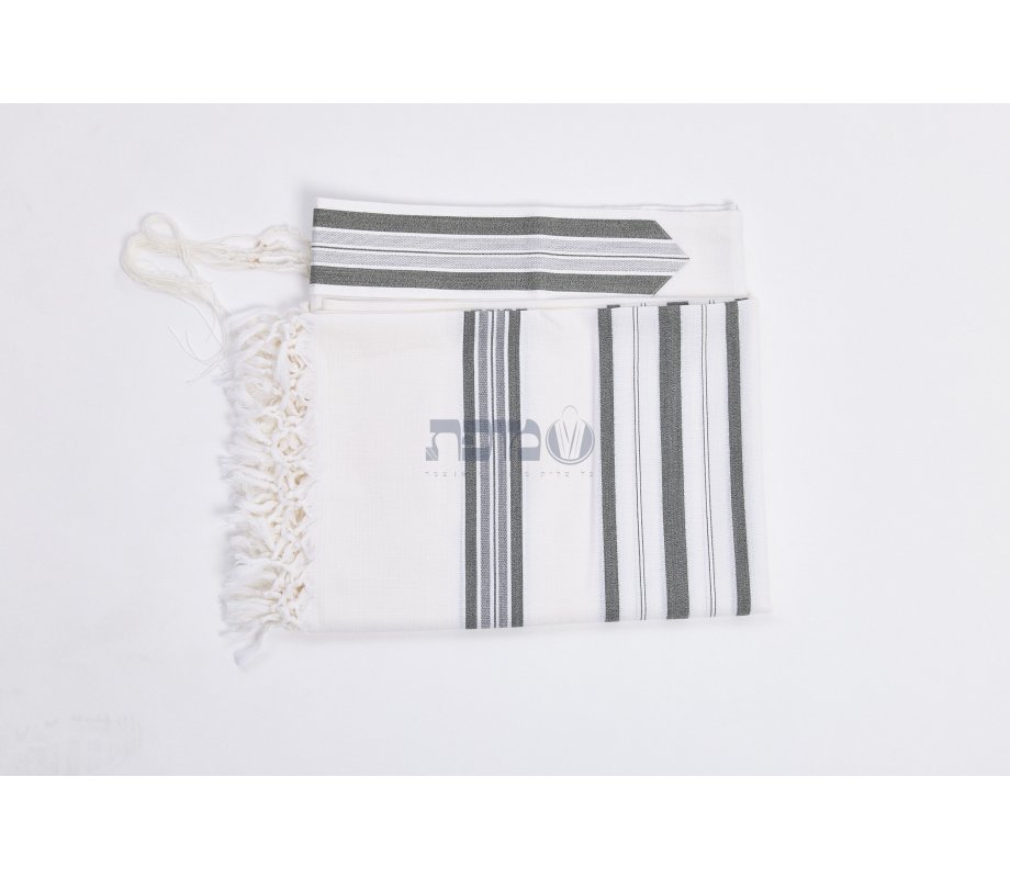 Hallel Wool Tallit Non Slip Prayer Shawl - Gray Melange Stripes